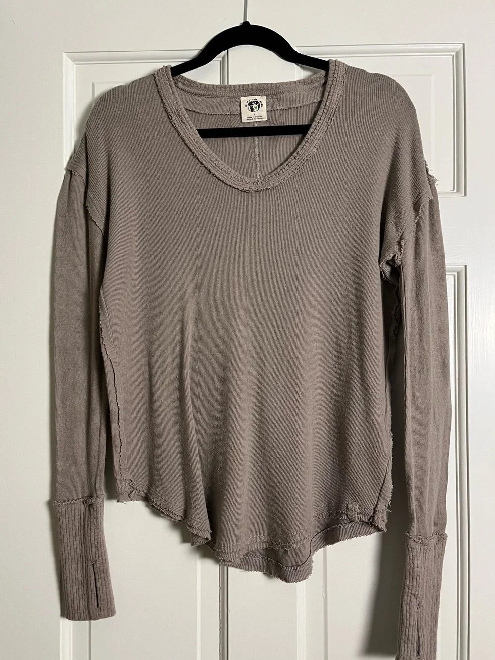 Free People We The Free Colby Long Sleeve Taupe Super Soft Cotton Top